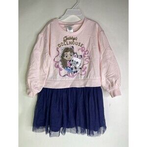 Gabby's Dollhouse Long Sleeve Pink Blue Tutu Layered Dress Girls Size 5